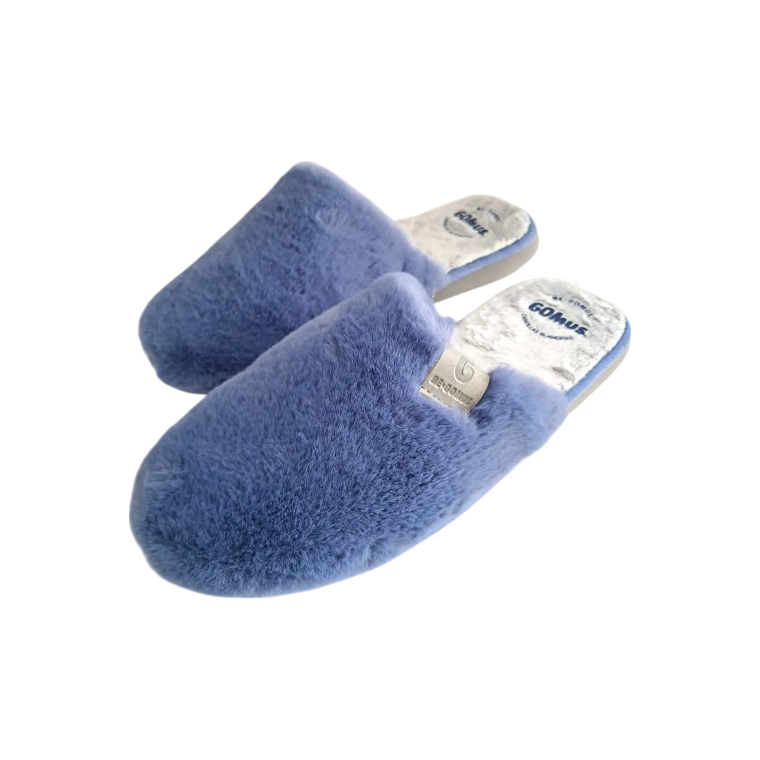 Gomus Warm Furry Slippers in Plain Blue