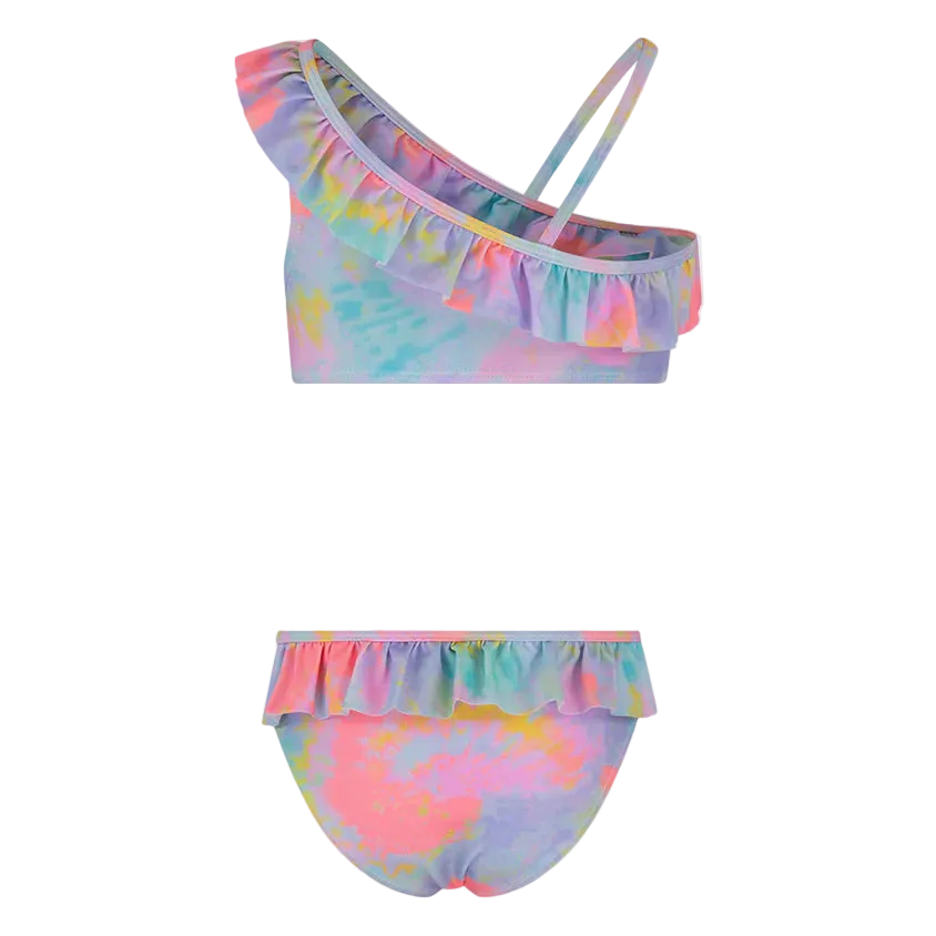 Oil And Gaz Girls Multi Color Bikini Set | One-Shoulder Kids Beach Swimwear