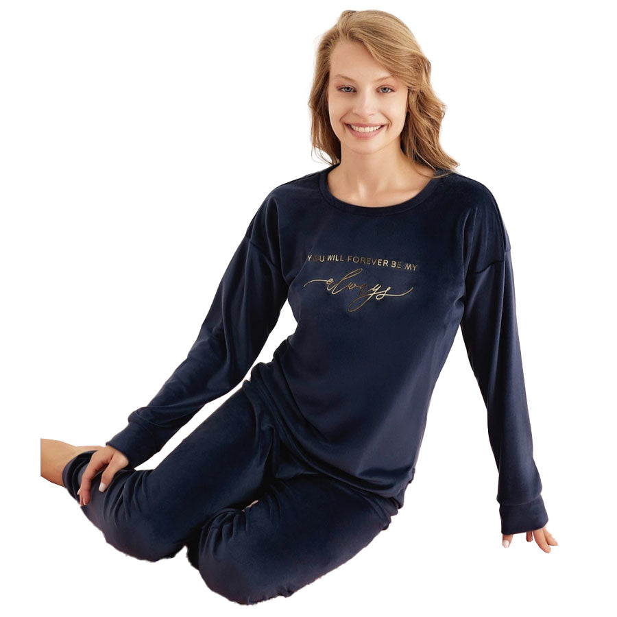 Elegant Navy Velvet Pajamas