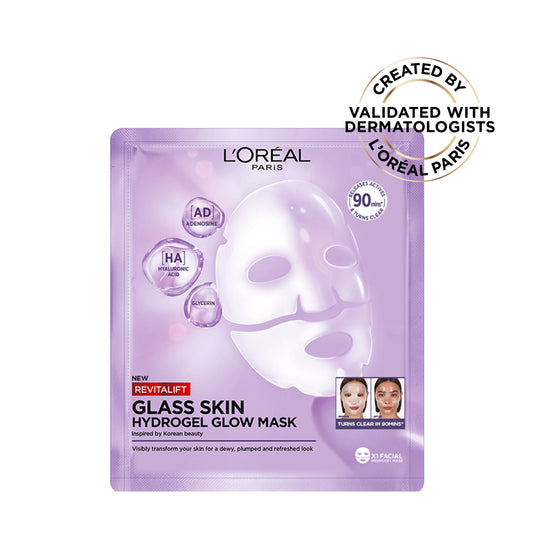 L'Oréal Revitalift Glass Skin Hydrogel Mask packaging and product image