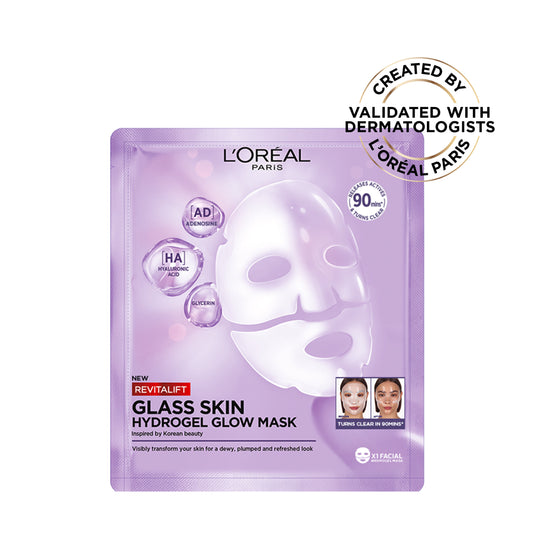 L'Oréal Revitalift Glass Skin Hydrogel Mask packaging and product image