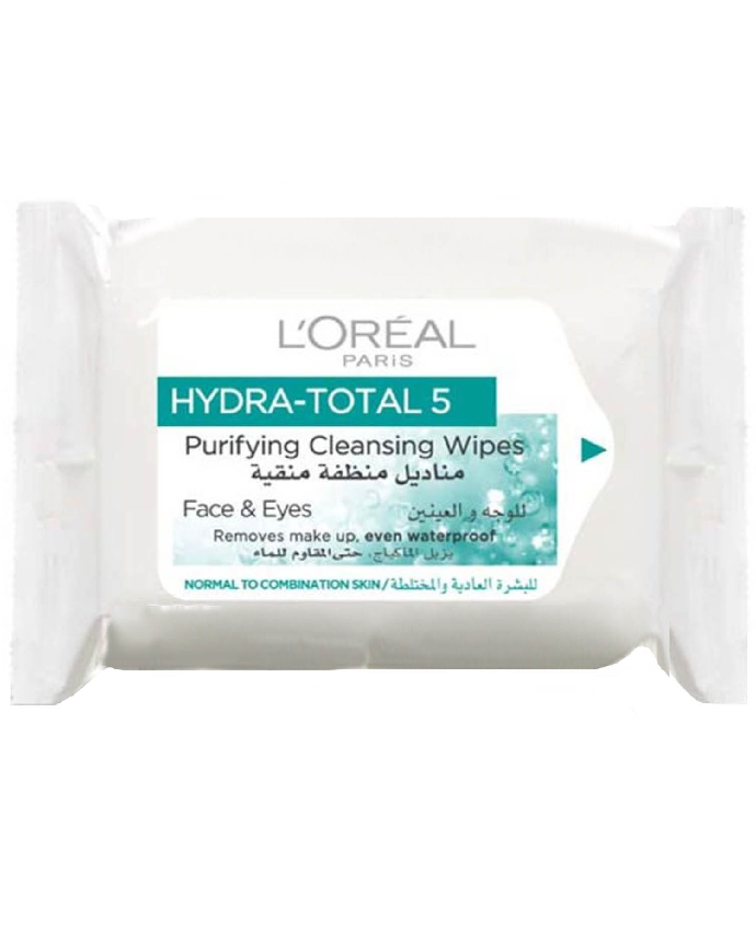 L'Oréal Paris Hydra-Total 5 Purifying Cleansing Wipes for Face & Eyes – Waterproof Makeup Remover for Normal to Combination Skin