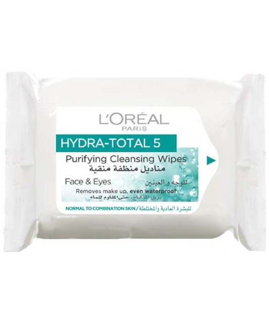 L'Oréal Paris Hydra-Total 5 Purifying Cleansing Wipes for Face & Eyes – Waterproof Makeup Remover for Normal to Combination Skin