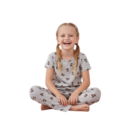 Girls Grey Teddy Bear Cotton Pyjama Set