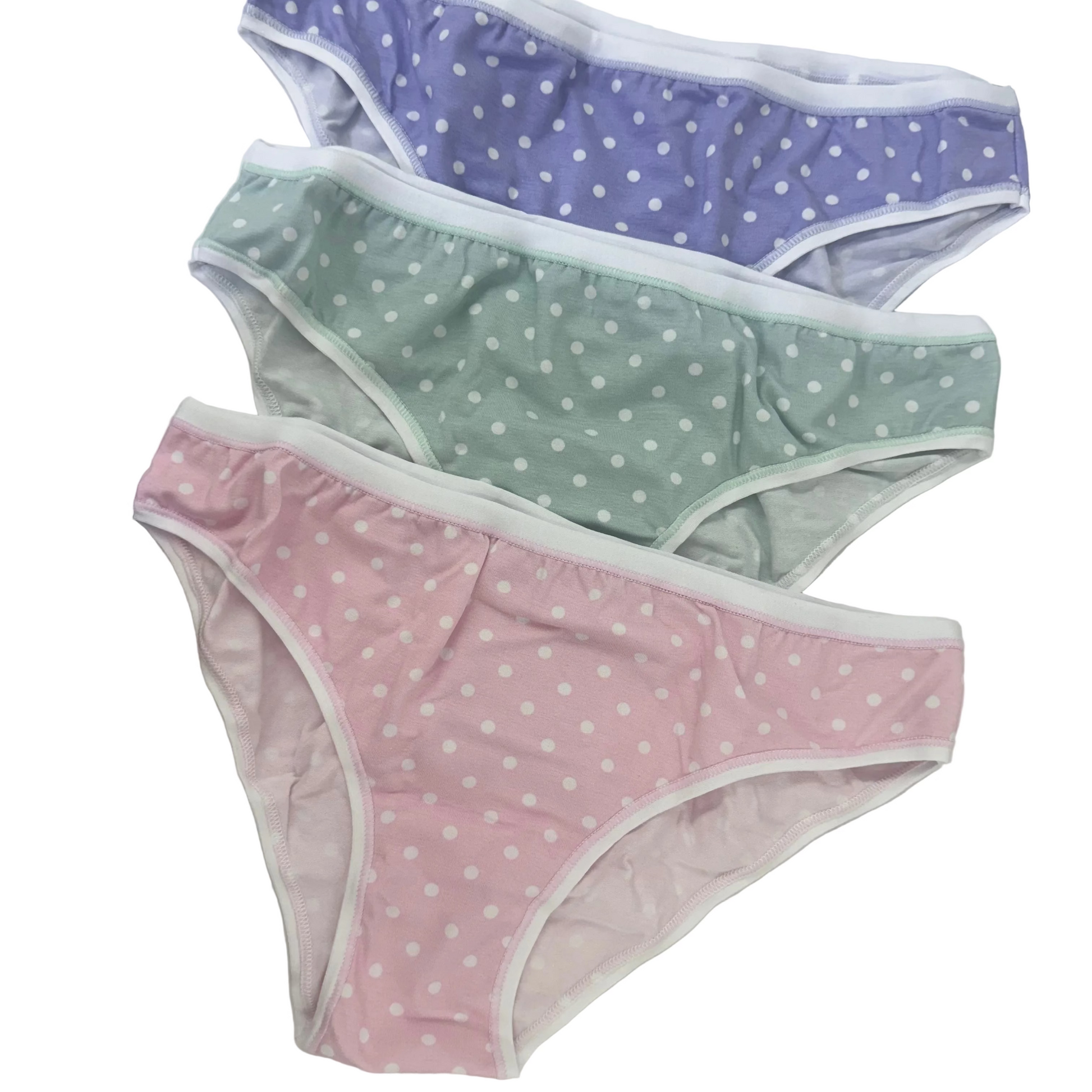 Three pairs of women's low-rise panties with white polka dots, teenagers slip panties 100% cotton