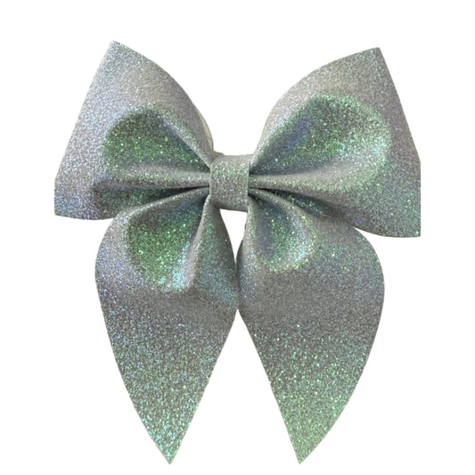 Silver Iridescent Glitter Hair Bow - Boutique Baby & Girls Hair Bow