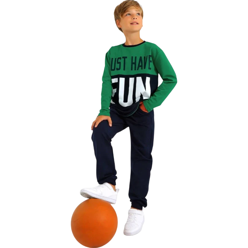 Just Have Fun Sport Chic Long Sleeve Pajama Set For Kids