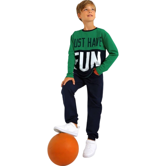 Just Have Fun Sport Chic Long Sleeve Pajama Set For Kids