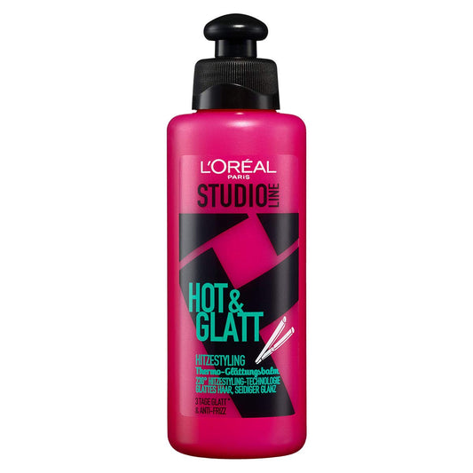 L'Oréal Paris Studio Line Hot &Straight Heat Styling Balm 150ml for heat protection up to 230°C, anti-frizz control, smooth straight hair, and long-lasting shine.