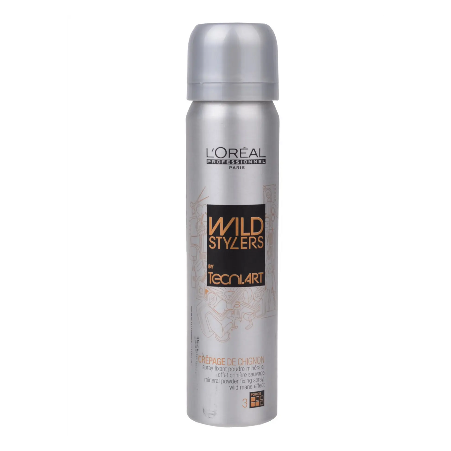L'Oréal Professionnel Tecni.Art Wild Stylers Crêpage de Chignon Mineral Powder Fixing Spray Force 3 volumizing texture spray for instant root lift and matte finish.