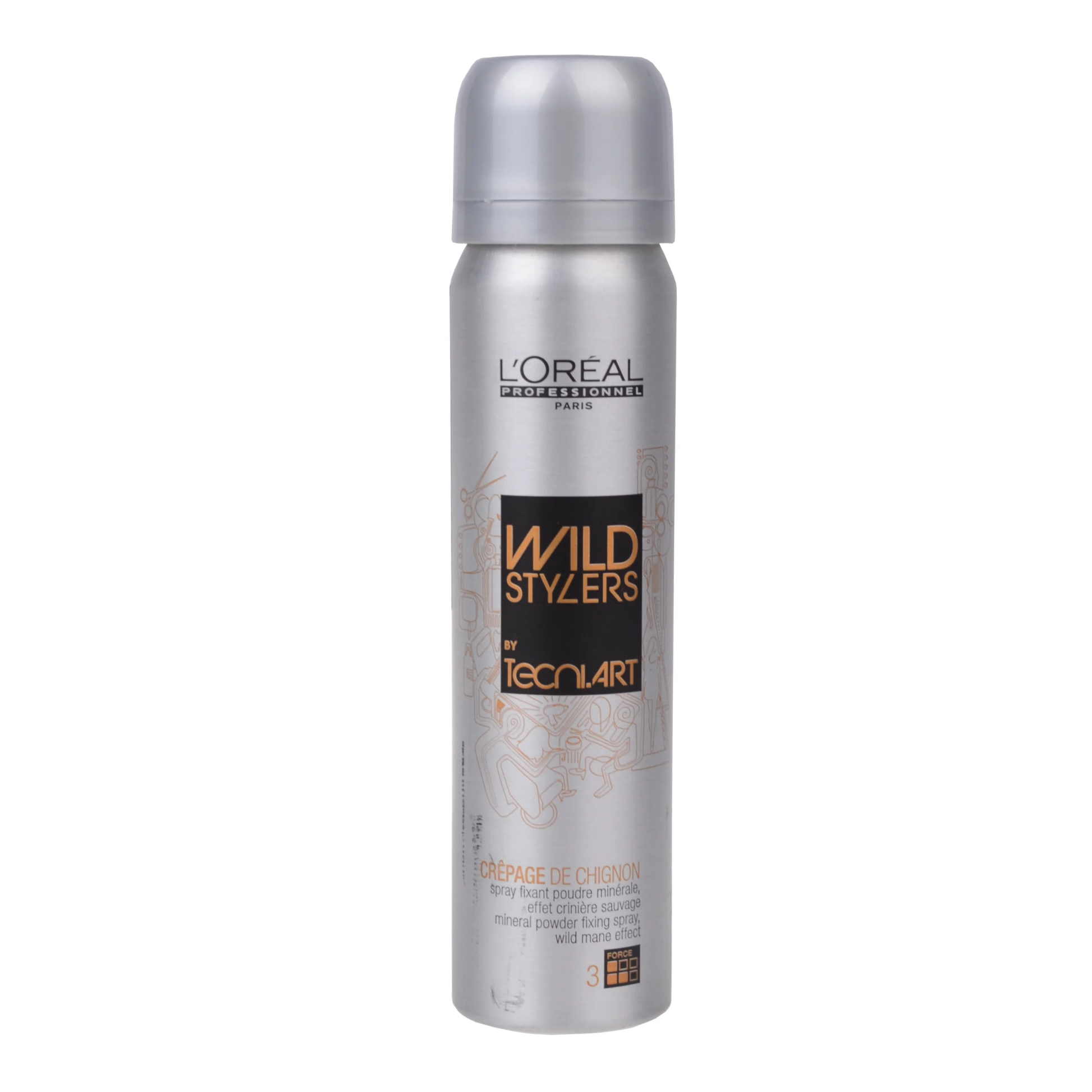 L'Oréal Professionnel Tecni.Art Wild Stylers Crêpage de Chignon Mineral Powder Fixing Spray Force 3 volumizing texture spray for instant root lift and matte finish.