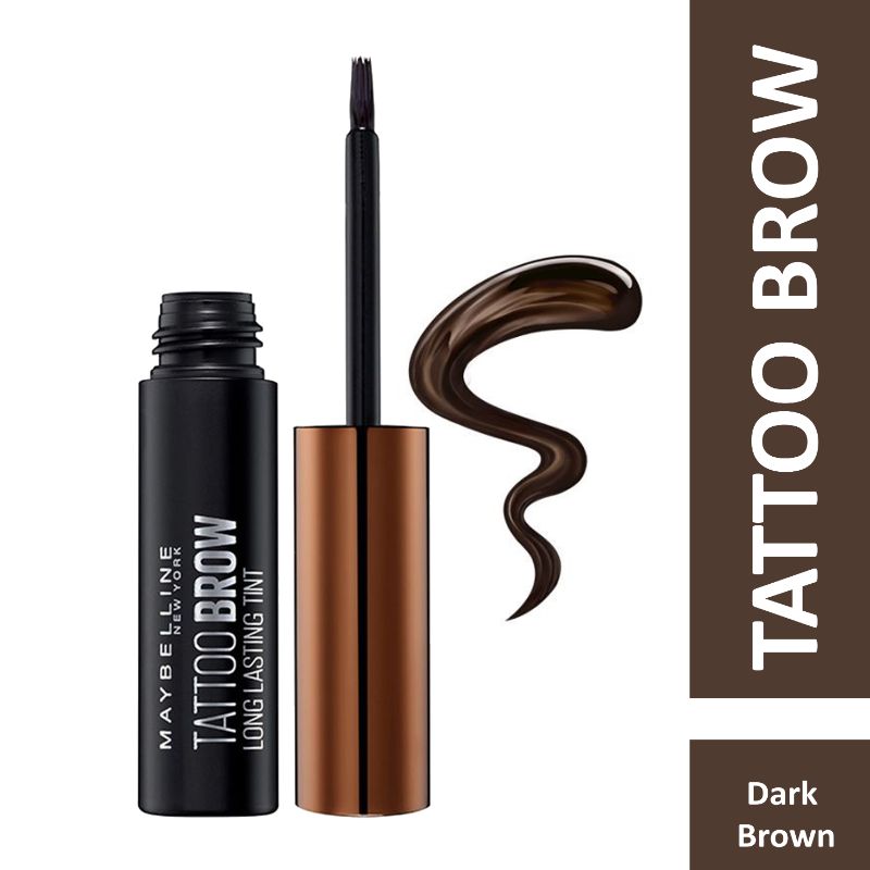 Maybelline Tattoo Brow Dark Brown 7765 eyebrow tint product and applicator