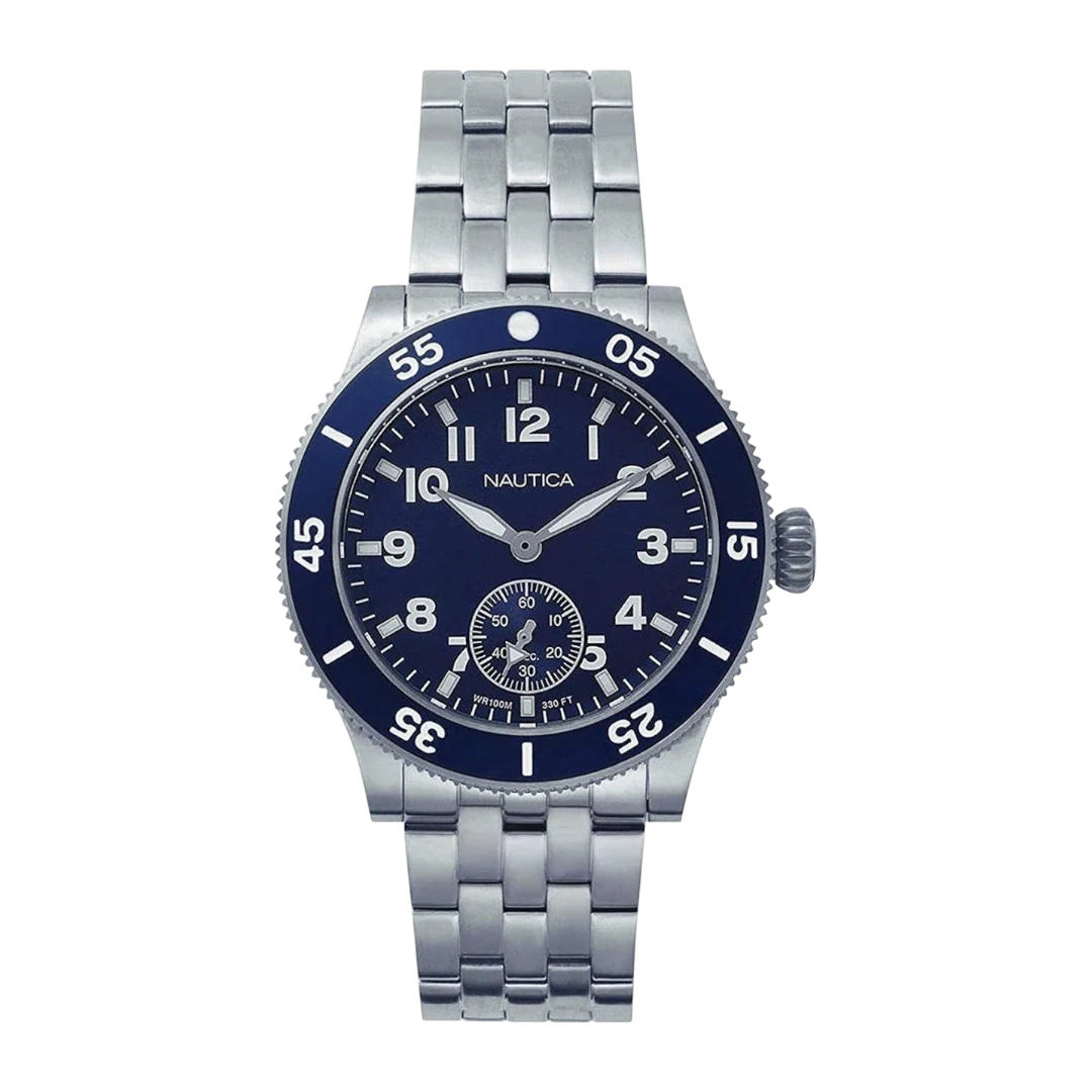 Nautica Dress Watch For Men - Silver & Navy