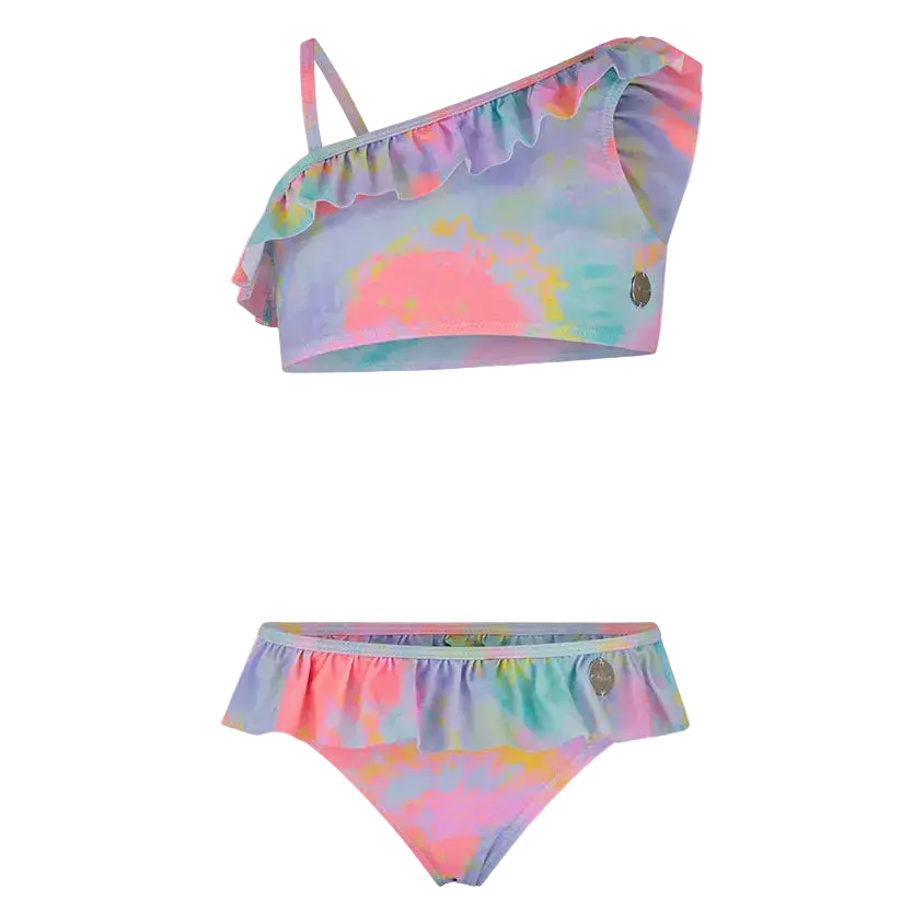 Oil And Gaz Girls Multi Color Bikini Set - One-Shoulder Kids Beach Swimwear