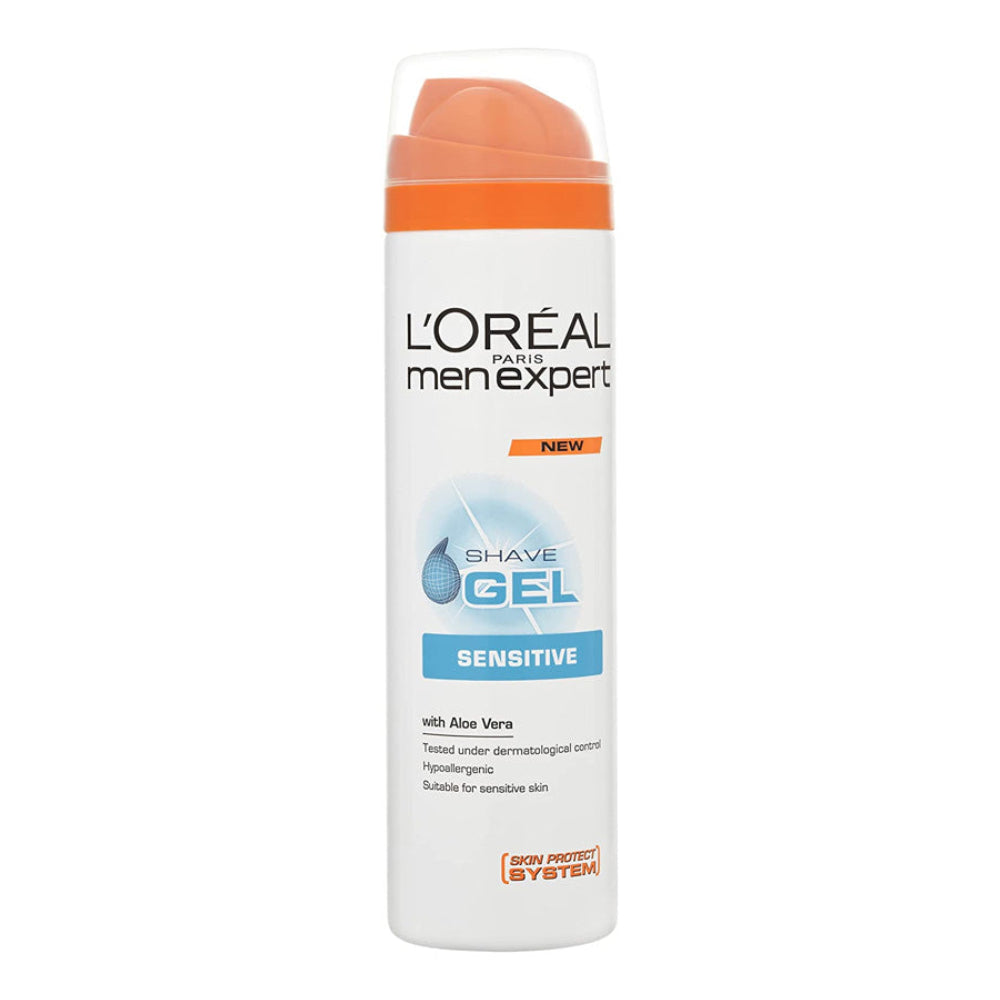 L'Oréal Men Expert Sensitive Shave Gel with Aloe Vera for sensitive skin – hypoallergenic shaving gel for a smooth, irritation-free shave.