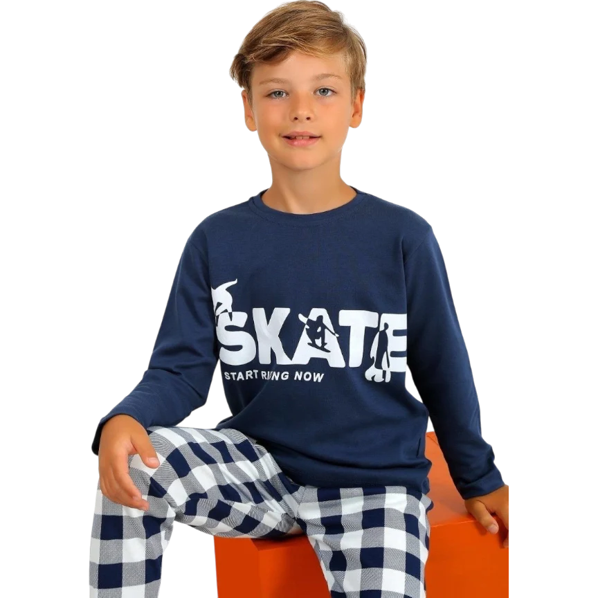 Star Skate Long Sleeve 100% Cotton Pajama Set For Kids