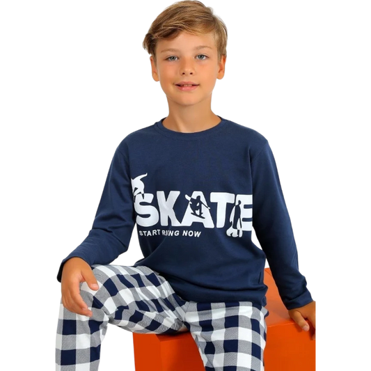 Star Skate Long Sleeve 100% Cotton Pajama Set For Kids