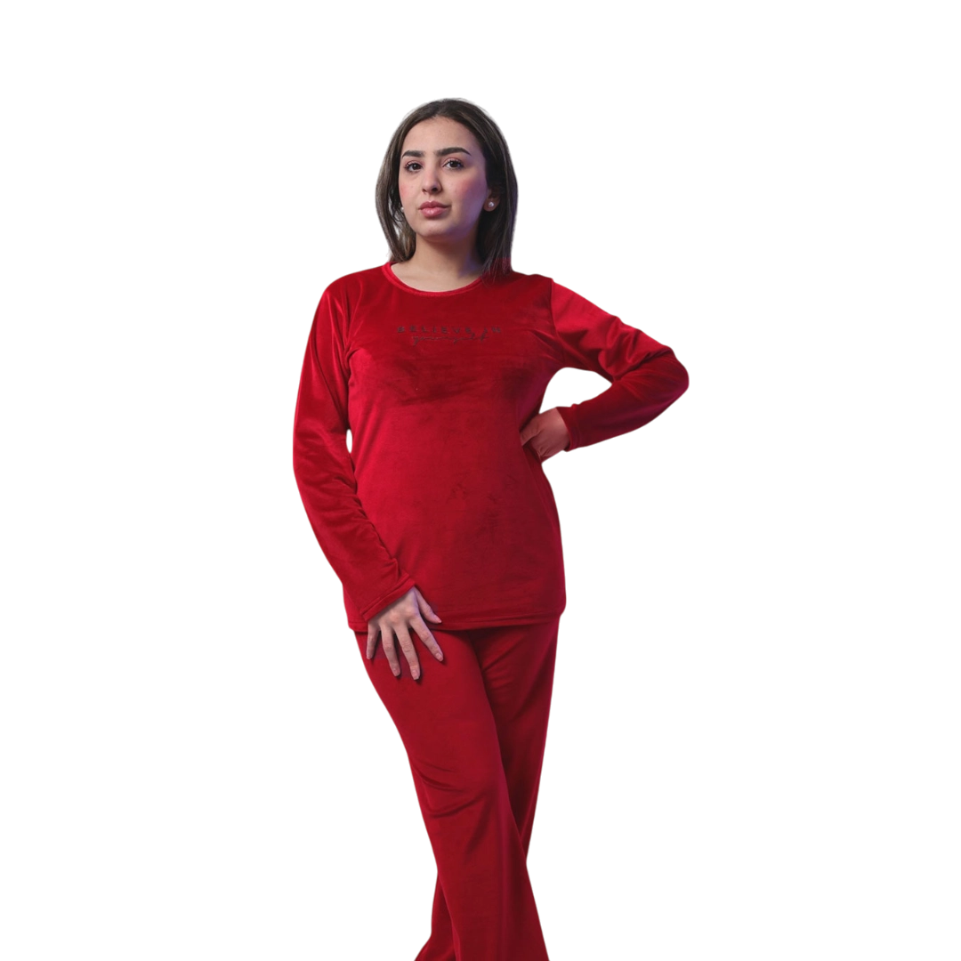 Stunning Red Velour Pajama For Women