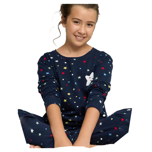 Stars navy girls long sleeve pajamas