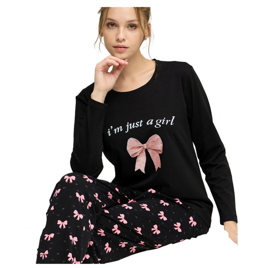 Soft Pink bow long sleeve Pajamas