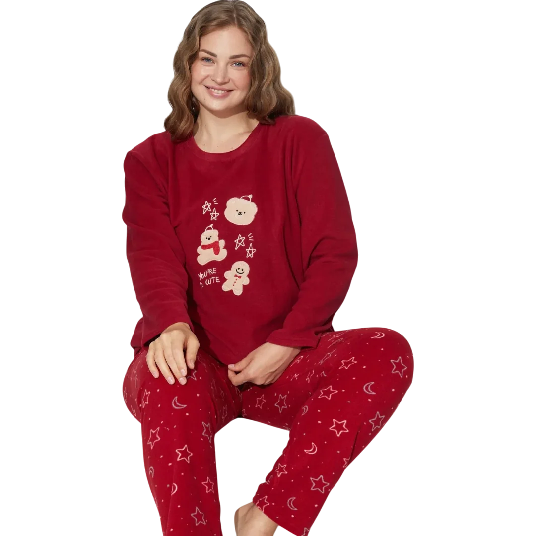 Warm Dark Red Winter Pajama For Women