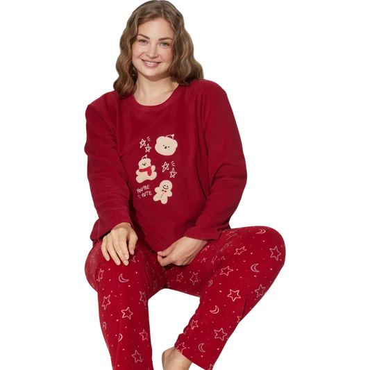 Warm Dark Red Winter Pajama For Women