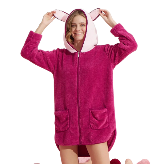 Wellsoft Zippered Hooded Pocket Short Poncho Dressing Gown