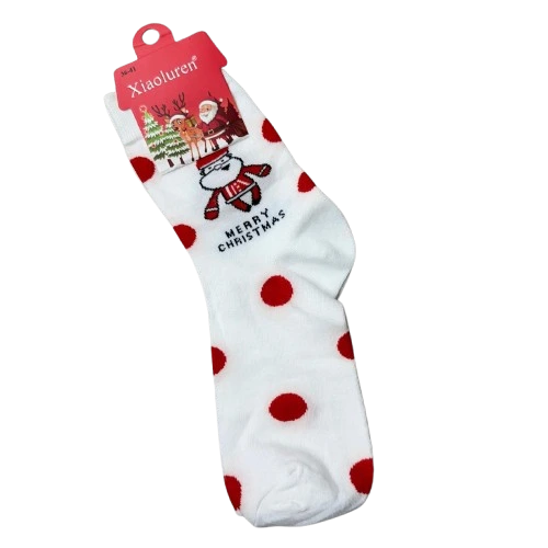 White sock red polka dots Merry Christmas