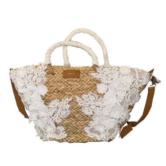 straw bag white lace detailing 