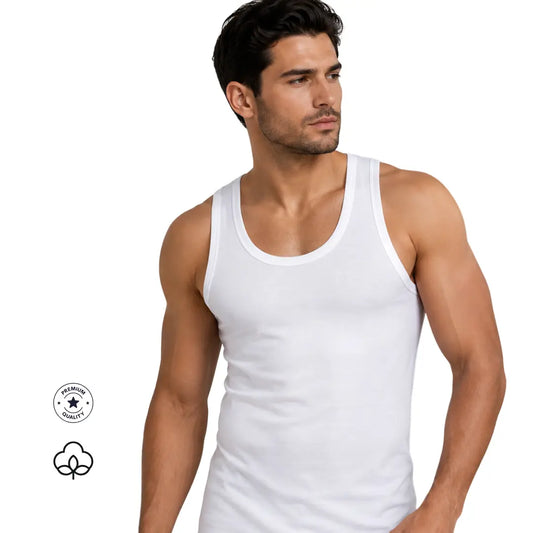 Man white tank top flanelle undershirt