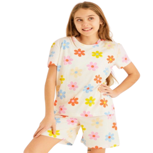 Short sleeve floral girl pajama , 100 % cotton