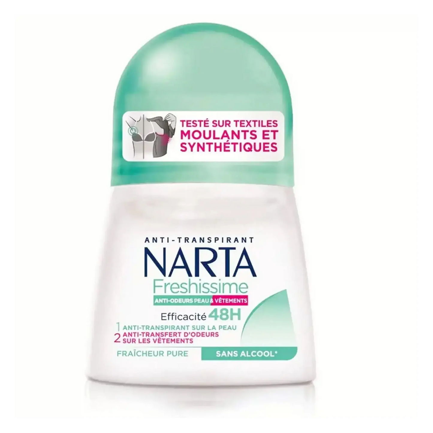 Narta Freshissime 48H Roll-On Anti-Perspirant Deodorant 50ml Pure Freshness Alcohol-Free on White Background