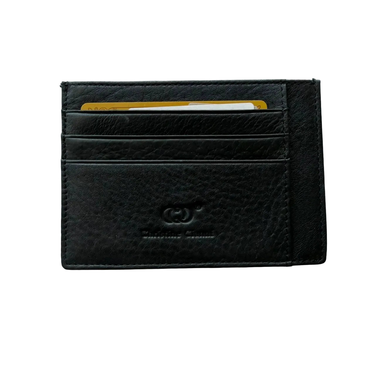 Black genuine leather slim card holder wallet with multiple credit card slots, ideal for men's everyday carry.