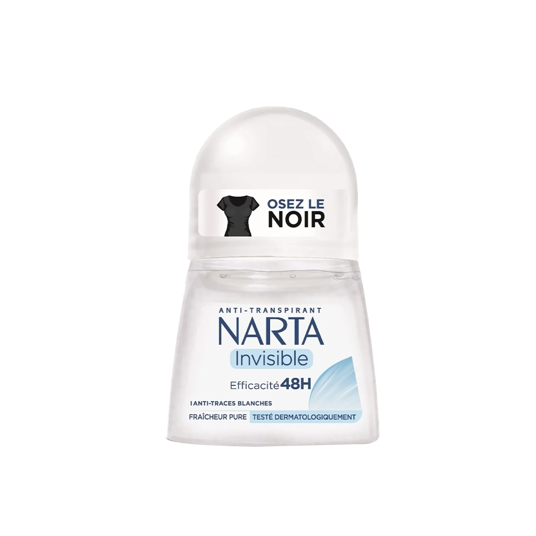 Narta Invisible 48H Roll-On Anti-Perspirant Deodorant 50ml with No White Marks Protection on White Background
