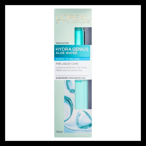 L'Oréal Paris Hydra Genius Aloe Water Liquid Moisturizer 70ml with Aloe Water and Hyaluronic Acid for Long-Lasting Hydration normal to dry skin