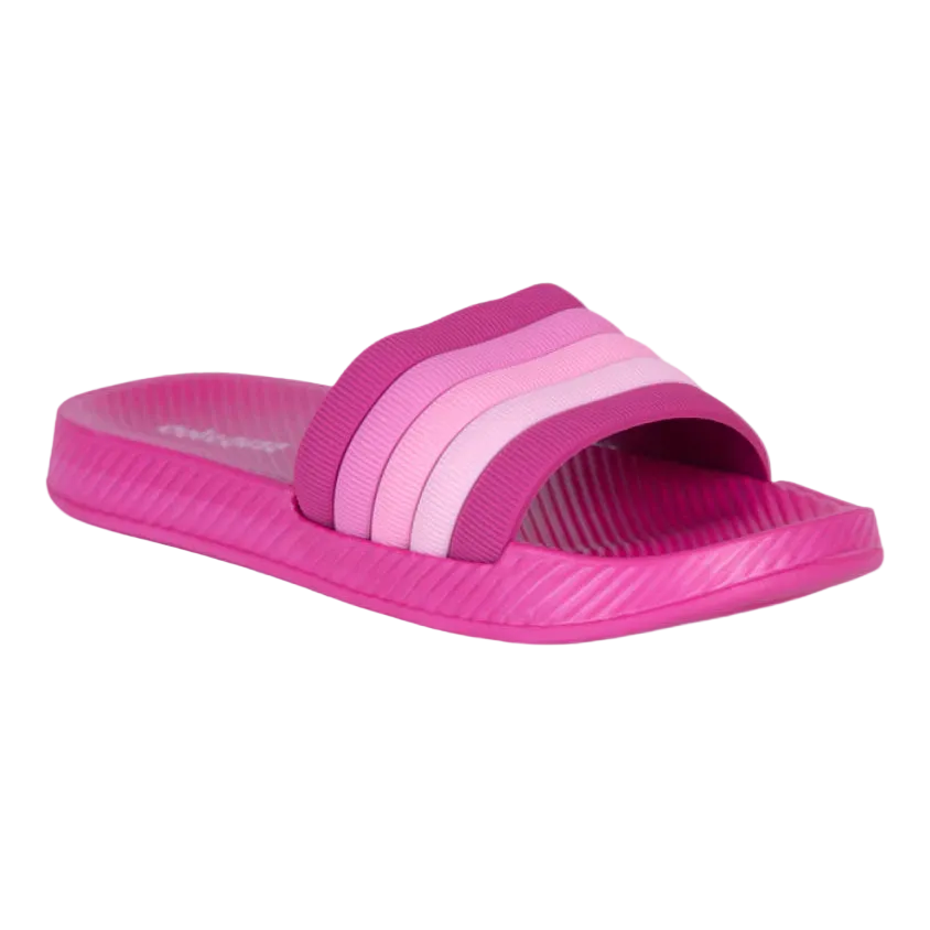 Oil And Gaz lightweight infant girls' pink beach slides with tonal striped straps and a cushioned textured footbed, perfect for the beach, pool, and casual summer wear.